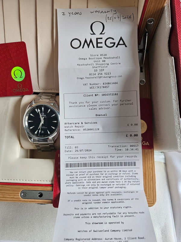 OMEGA Seamaster Aqua Terra Co Axial Master Chronometer - Men's Watch - 220.10.41.21.03.001