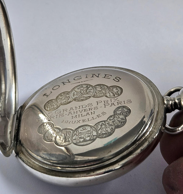 Longines Pocket Watch - Silver case - Vintage -5 Grand Prix -Paris Milan Bruxelles-1907