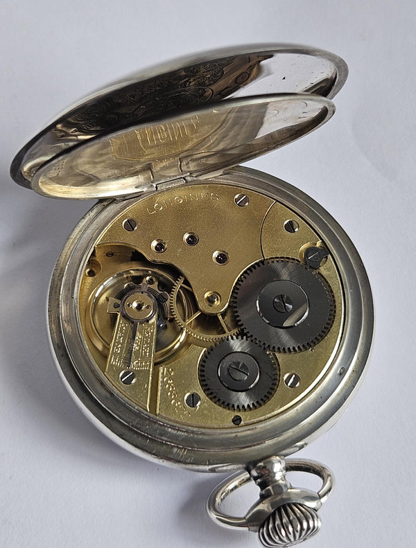 Longines Pocket Watch - Silver case - Vintage -5 Grand Prix -Paris Milan Bruxelles-1907